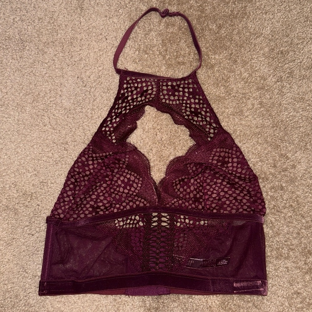 Victorias Secret small burgundy lace bralette with velvet detail